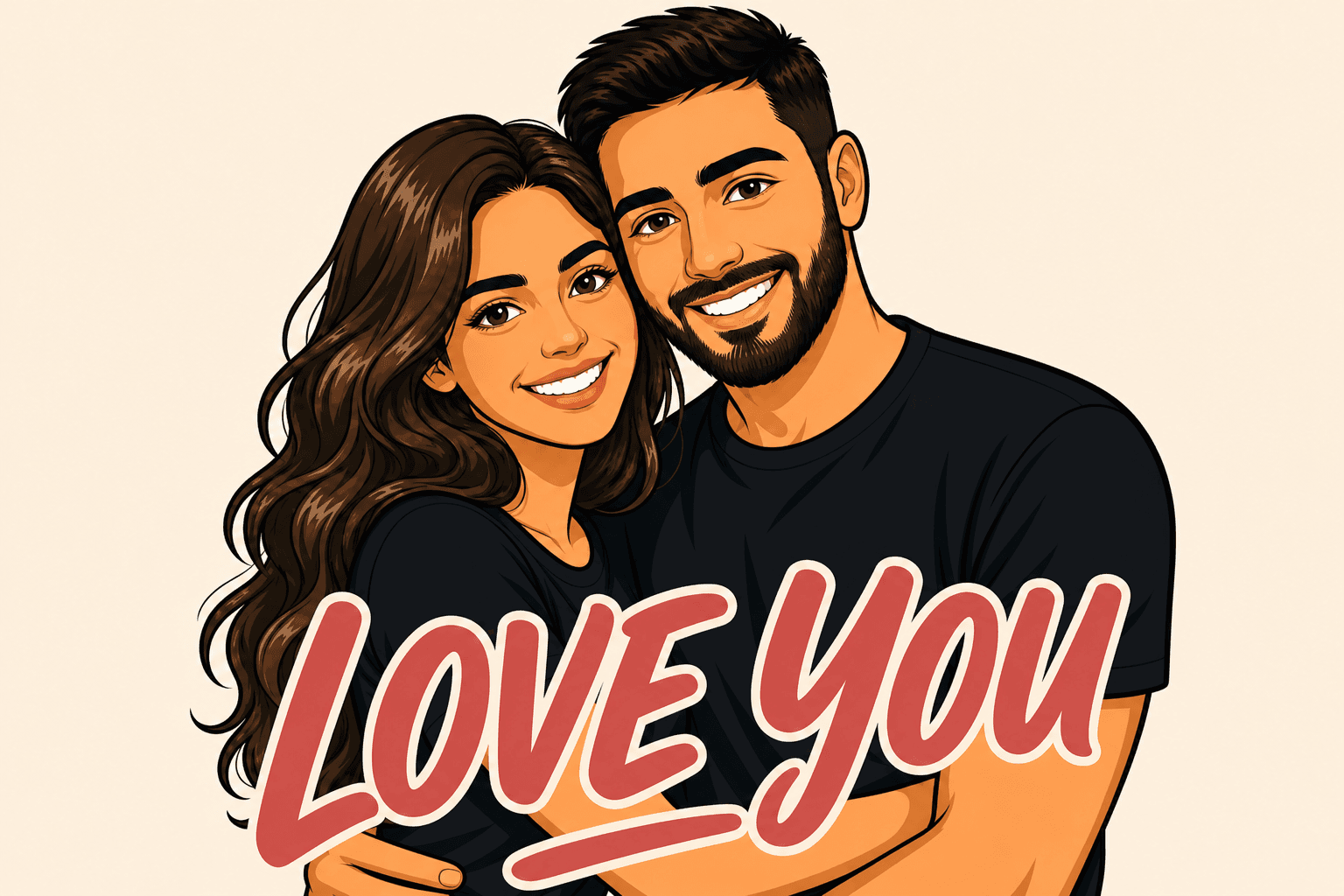 איור זוג עם הכיתוב LOVE YOU